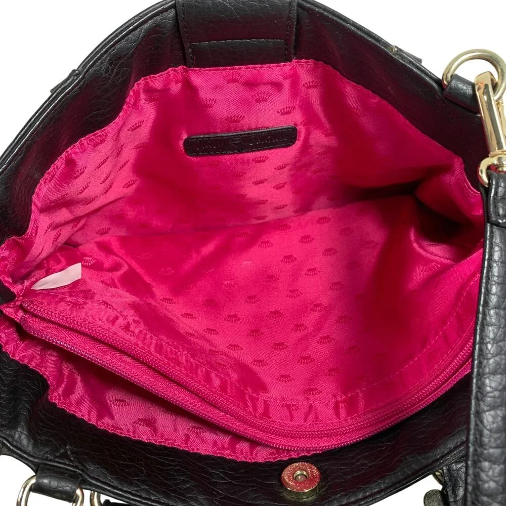 JUICY COUTURE Black Vegan Leather Medium Crossbody Shoulder Bag + Heart Charm